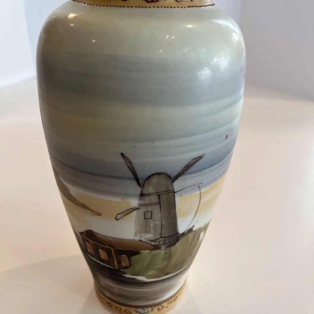 Hand Painted Vase with Windmill